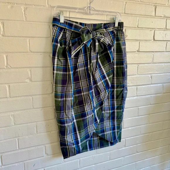 Gianni Bini Asymmetrical Plaid Midi Skirt in Blue & Green, SZ M NWOT - Picture 3 of 9